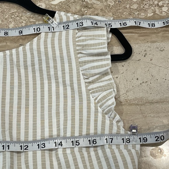 Maternity Flutter Tank Top Tie Back Backless White Tan Smocked Size Large - Picture 10 of 13